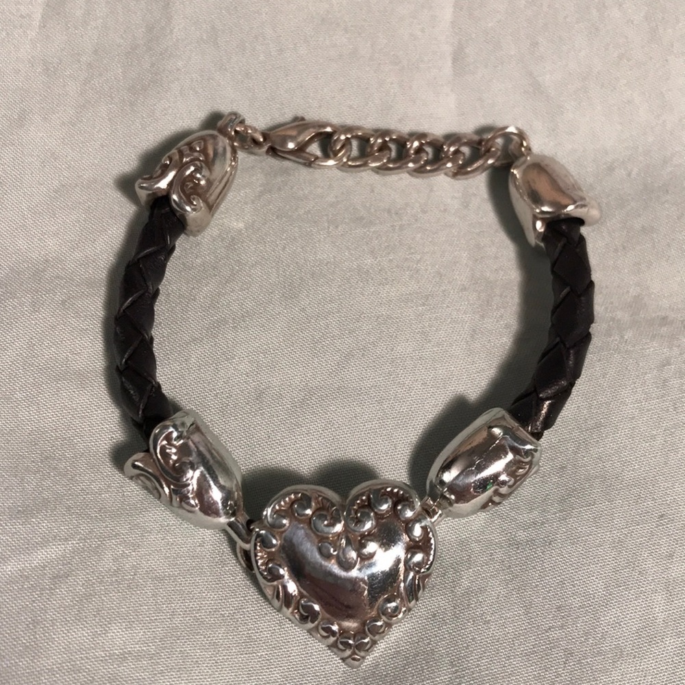 Silver and leather Brighton heart bracelet